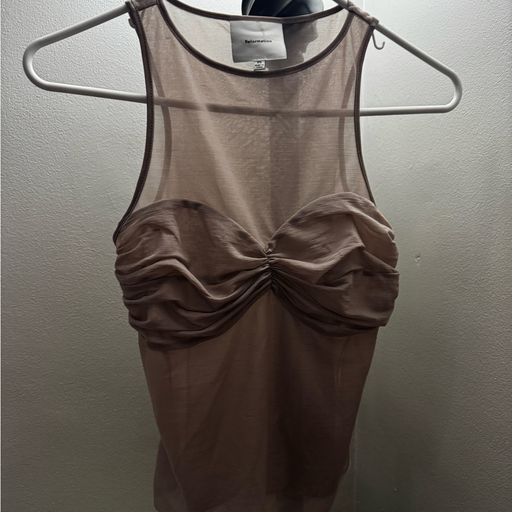 Reformation Taupe Sheer Tank Top
